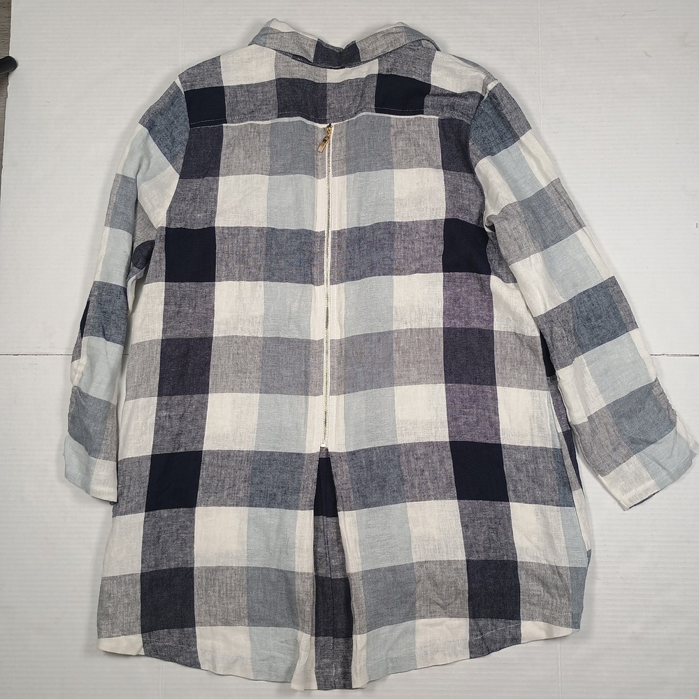 Soft Surroundings Blue Carreaux Plaid Linen Blend Button Zip Back Tunic XL - Picture 8 of 12